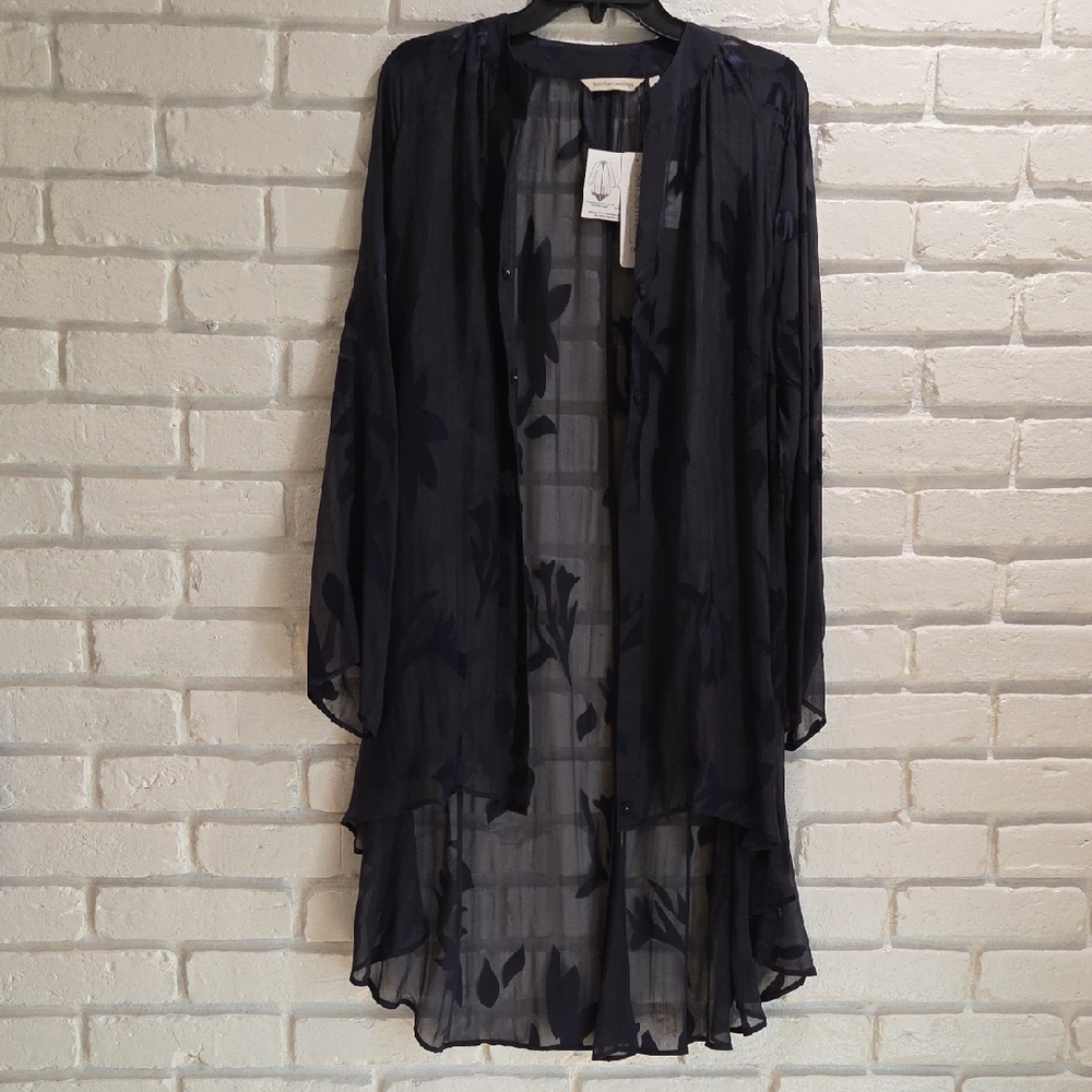 Soft Surroundings Black Sheer Floral Kimono